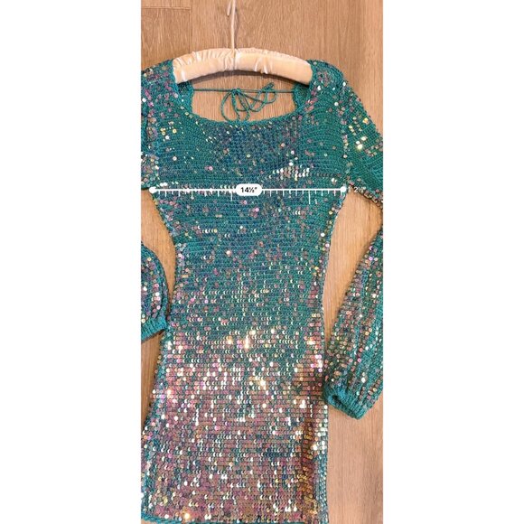 NEW retrofete Tara Dress in Aquamarine SEQUIN mini size XS/S - Picture 6 of 8